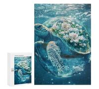 300 PCS Jigsaws for Adults Oceanic Serenity Turtle with Flowers Adult Jigsaw Puzzles Stress Reliever Difficult And Challenge Family Fun & Game Night 300 PCS