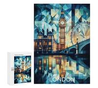 300 PCS Jigsaws for Adults Puzzle Abstract Cubist London Skyline with Iconic Landmarks Jigsaws for Adults Fun Games Stress Reliever Challenging To Complete 300 PCS