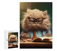 300 PCS Jigsaws for Adults Puzzle Angry Teacher Cat Glasses Jigsaw for Adults Fun Games Presents for Women Challenging To Complete 300 PCS
