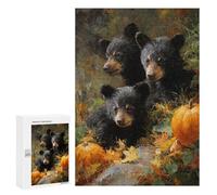 300 PCS Jigsaws for Adults Puzzle Autumn Bear Cubs with Pumpkins Jigsaw Puzzles for Adults For Family Fun for Birthday, Chrismas Unique Challenge Game 300 PCS