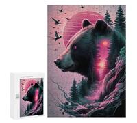 300 PCS Jigsaws for Adults Puzzle Bear Pink Silhouette Fores Jigsaw for Adults Fun Games Presents for Women Challenging To Complete 300 PCS