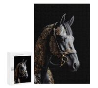 300 PCS Jigsaws for Adults Puzzle Black And Gold Horse Jigsaw for Adults Fun Games Presents for Women Challenging To Complete 300 PCS