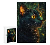 300 PCS Jigsaws for Adults Puzzle Black Cat with Glowing Fur Jigsaw for Adults Fun Games Presents for Women Challenging To Complete 300 PCS