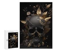 300 PCS Jigsaws for Adults Puzzle Black Skull Golden Flowers Adult Jigsaw Relax Games Difficult Challenge Challenging To Complete 300 PCS