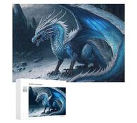 `300 PCS Jigsaws for Adults Puzzle Blue Ice Dragon in Snowy Landscape Adult Jigsaw Puzzle Toy Wall Decor Wall Art Challenging To Complete 300 PCS
