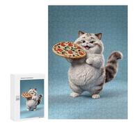 300 PCS Jigsaws for Adults Puzzle Cat Holding Pizza Puzzles for Adults Toy Wall Decor Enhance Memory Gifts for Friends And Family 300 PCS