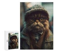 300 PCS Jigsaws for Adults Puzzle Cool Cat Hipster Portrait Jigsaw for Adults Fun Games Presents for Women Challenging To Complete 300 PCS