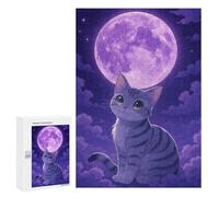 300 PCS Jigsaws for Adults Puzzle Cute Cat Under Purple Moon Puzzles for Adults Toy Wall Decor Enhance Memory Gifts for Friends And Family 300 PCS