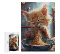 300 PCS Jigsaws for Adults Puzzle Cute Kitten Ramen Noodles Puzzles for Adults Hands-on Game Hand Speed Race Great Gift for Gaming 300 PCS