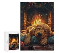 300 PCS Jigsaws for Adults Puzzle Dog Sleeping by Fireplace Jigsaw for Adults Fun Games Presents for Women Challenging To Complete 300 PCS