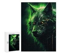 300 PCS Jigsaws for Adults Puzzle Evil Black Wolf in Green Jigsaws for Adults Fun Games Stress Reliever Challenging To Complete 300 PCS