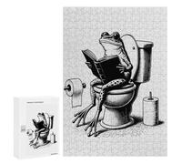 300 PCS Jigsaws for Adults Puzzle Frog Reading Book on Toilet Funny Bathroom Art Jigsaw Puzzle Hands-on Game But Fun And Humorous Birthday Present, Gifts, 300 PCS
