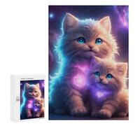 300 PCS Jigsaws for Adults Puzzle Galactic Kittens with Glowing Hearts Jigsaw for Adults Fun Games Presents for Women Challenging To Complete 300 PCS