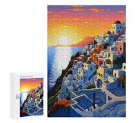 300 PCS Jigsaws for Adults Puzzle Glow of Santorini Greece Adult Jigsaw Relax Games Difficult Challenge Challenging To Complete 300 PCS