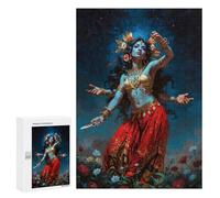 300 PCS Jigsaws for Adults Puzzle Goddess Kali with Knife in Flower Field Jigsaws for Adults Fun Games Stress Reliever Challenging To Complete 300 PCS