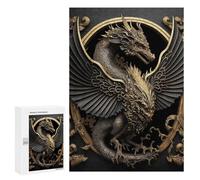300 PCS Jigsaws for Adults Puzzle Golden Winged Dragon Emblem Puzzle for Adults Family Game Difficult Challenge Gifts for Friends And Family 300 PCS