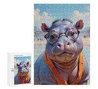 300 PCS Jigsaws for Adults Puzzle Hippopotamus in Sunglasses Puzzle for Adults Family Game Difficult Challenge Gifts for Friends And Family 300 PCS