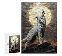 300 PCS Jigsaws for Adults Puzzle Howling Wolf Under Moonlight - Bold Impasto Artwork Jigsaws for Adults Fun Games Stress Reliever Challenging To Complete 300 PCS