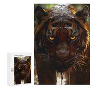300 PCS Jigsaws for Adults Puzzle Intense Tiger Portrait with Glowing Eyes Puzzles for Adults Family Games Staycation Kill Time Challenging To Complete 300 PCS