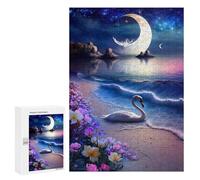 `300 PCS Jigsaws for Adults Puzzle Moonlit Beach with Swan Adult Jigsaw Puzzle Toy Wall Decor Wall Art Challenging To Complete 300 PCS