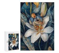 300 PCS Jigsaws for Adults Puzzle Mouse On White Lily Jigsaw for Adults Fun Games Presents for Women Challenging To Complete 300 PCS