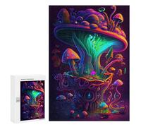 300 PCS Jigsaws for Adults Puzzle Neon Mushroom Fantasy Puzzle for Adults Family Game Difficult Challenge Gifts for Friends And Family 300 PCS