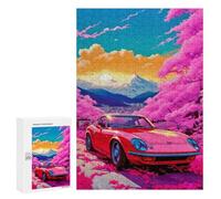 300 PCS Jigsaws for Adults Puzzle Red Cars Pink Cherry Bloss Jigsaw for Adults Fun Games Presents for Women Challenging To Complete 300 PCS