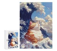 300 PCS Jigsaws for Adults Puzzle Relaxing Orange Wave Cat Puzzles for Adults Family Games Staycation Kill Time Challenging To Complete 300 PCS