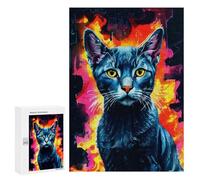 300 PCS Jigsaws for Adults Puzzle Russian Blue Cat in Flames Puzzles for Adults Toy Wall Decor Enhance Memory Gifts for Friends And Family 300 PCS