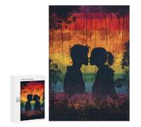 300 PCS Jigsaws for Adults Puzzle Silhouette Couple Kissing Jigsaw for Adults Fun Games Presents for Women Challenging To Complete 300 PCS