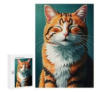 300 PCS Jigsaws for Adults Puzzle Smiling Orange Tabby Cat Jigsaw for Adults Fun Games Presents for Women Challenging To Complete 300 PCS