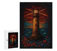 300 PCS Jigsaws for Adults Puzzle Stained Glass Lighthouse Scene Puzzle for Adults Family Game Difficult Challenge Gifts for Friends And Family 300 PCS