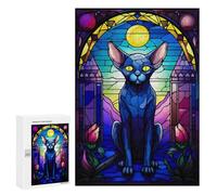 300 PCS Jigsaws for Adults Puzzle The Sphynx Cat Blue Staine Puzzles for Adults Toy Wall Decor Enhance Memory Gifts for Friends And Family 300 PCS
