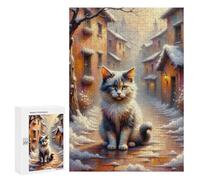 300 PCS Jigsaws for Adults Puzzle Winter Village Cat Puzzles for Adults Family Games Staycation Kill Time Challenging To Complete 300 PCS