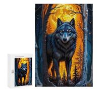 300 PCS Jigsaws for Adults Puzzle Wolf Forest Full Moon Jigsaws for Adults Fun Games Stress Reliever Challenging To Complete 300 PCS