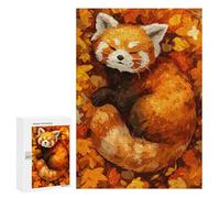 300 PCS Jigsaws for Adults Sleeping Red Panda in Autumn Leaves Adult Jigsaw Puzzles Stress Reliever Difficult And Challenge Family Fun & Game Night 300 PCS