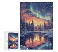 300 PCS Jigsaws for Adults Winter Forest Aurora Reflection Adult Jigsaw Puzzles Stress Reliever Difficult And Challenge Family Fun & Game Night 300 PCS