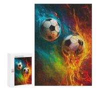 300 PCS Jigsaws for Teenagers Fire & Ice Soccer Balls Jigsaw for Teenagers Enhance Memory Challenging To Complete Learning Educational Toys 300 PCS
