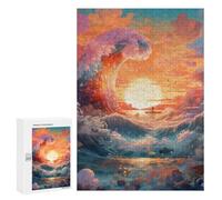 300 PCS Jigsaws for Teenagers Ocean Wave Sunset Boat Jigsaw for Teenagers Enhance Memory Challenging To Complete Learning Educational Toys 300 PCS