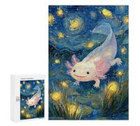 300 PCS Jigsaws for Teenagers Puzzle Axolotl in Starry Night Pond Puzzles for Teenagers Difficult Challenge Every Piece Is Unique - Learning Educational Toys 300 PCS