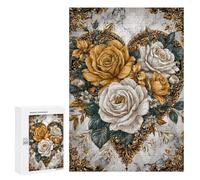 300 PCS Jigsaws for Teenagers Puzzle Golden Rose Bouquet Wall Art Puzzles for Teenagers Difficult Challenge Every Piece Is Unique - Learning Educational Toys 300 PCS