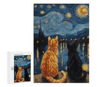 300 PCS Jigsaws for Teenagers Puzzle Starry Night Cats -5 Puzzles for Teenagers Difficult Challenge Every Piece Is Unique - Learning Educational Toys 300 PCS