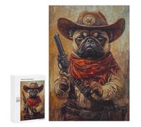 300 PCS Jigsaws for Teenagers Puzzle Western Pug Cowboy Art Print-1 Puzzles for Teenagers Difficult Challenge Every Piece Is Unique - Learning Educational Toys 300 PCS