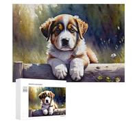 300 PCS Jigsaws for Teenagerss Adorable Puppy Fence Painting Jigsaw Puzzle Relaxing Games Difficult Challenge Challenging To Complete 300 PCS