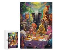 300 PCS Jigsaws for Teenagerss Animals at A Colorful Feast Jigsaw Puzzle Relaxing Games Difficult Challenge Challenging To Complete 300 PCS