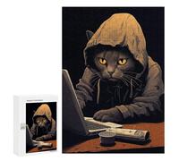 300 PCS Jigsaws for Teenagerss Cat Sits at The Computer Puzzle for Adults Toy Wall Decor A Work of Art Birthday Present, Gifts, 300 PCS