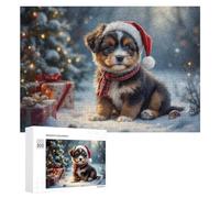300 PCS Jigsaws for Teenagerss Christmas Puppy in Snow Jigsaw Puzzle Relaxing Games Difficult Challenge Challenging To Complete 300 PCS