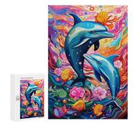 300 PCS Jigsaws for Teenagerss Colorful Dolphins Underwater Puzzle for Adults Relaxing Games Enhance Memory Gifts for Friends And Family 300 PCS