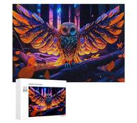 300 PCS Jigsaws for Teenagerss Colorful Glowing Owl in Forest Jigsaw Puzzle Relaxing Games Difficult Challenge Challenging To Complete 300 PCS