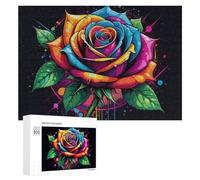 300 PCS Jigsaws for Teenagerss Colorful Rainbow Rose Art Jigsaw Puzzle Relaxing Games Difficult Challenge Challenging To Complete 300 PCS
